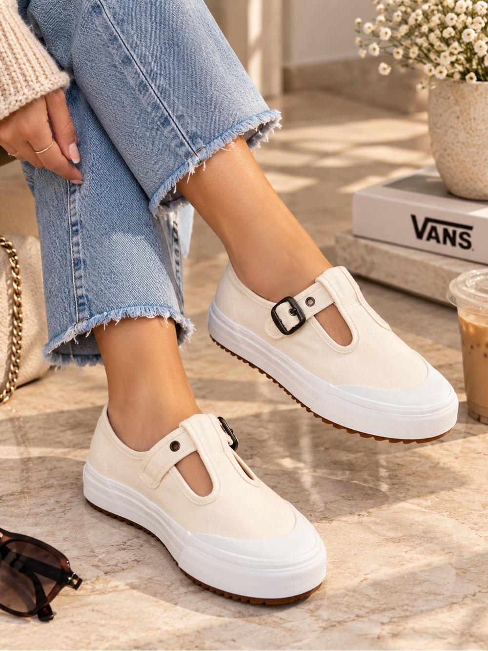 UNISEX STYLE 93 Beige Canvas White Rubber MARY JANE Sneakers